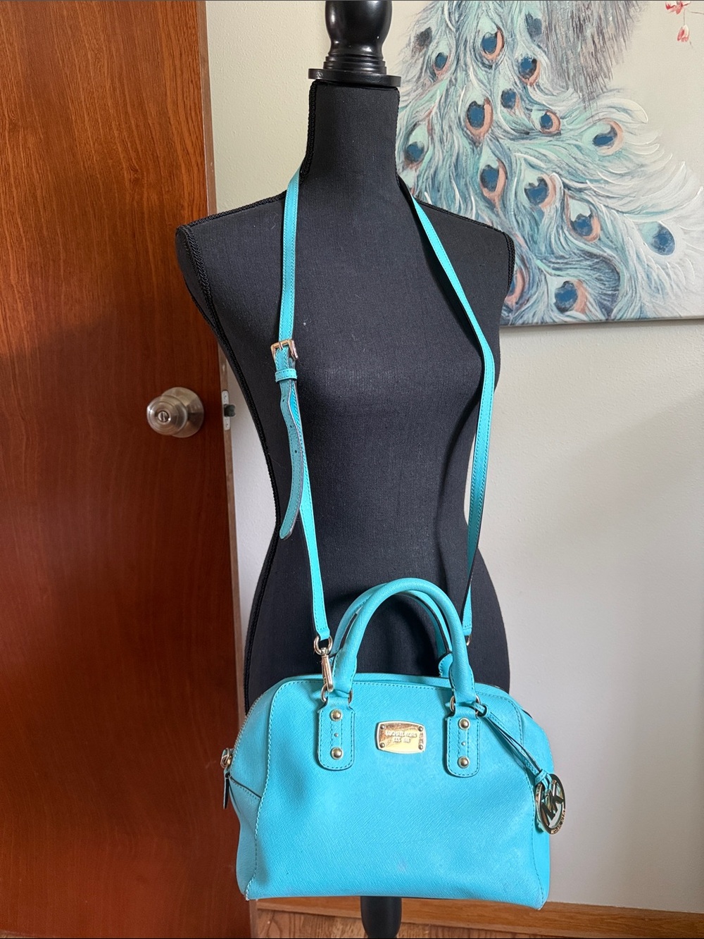 Michael Kors Turquoise Leather Crossbody Satchel